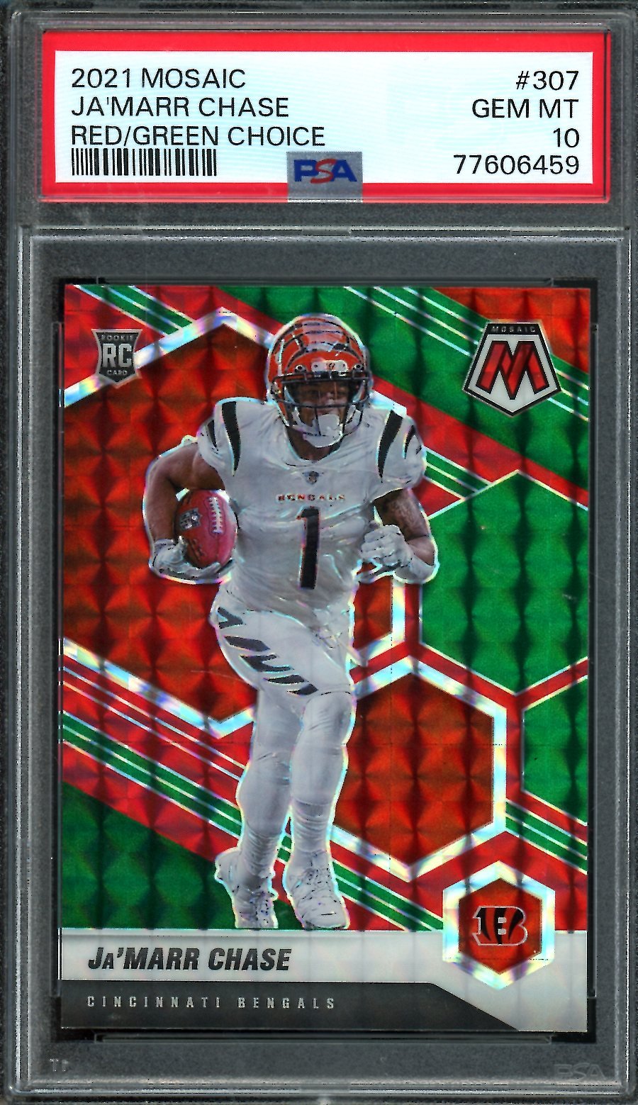 2021 Panini Mosaic Ja'Marr Chase Rookie Red/Green Choice PSA 10 Bengals