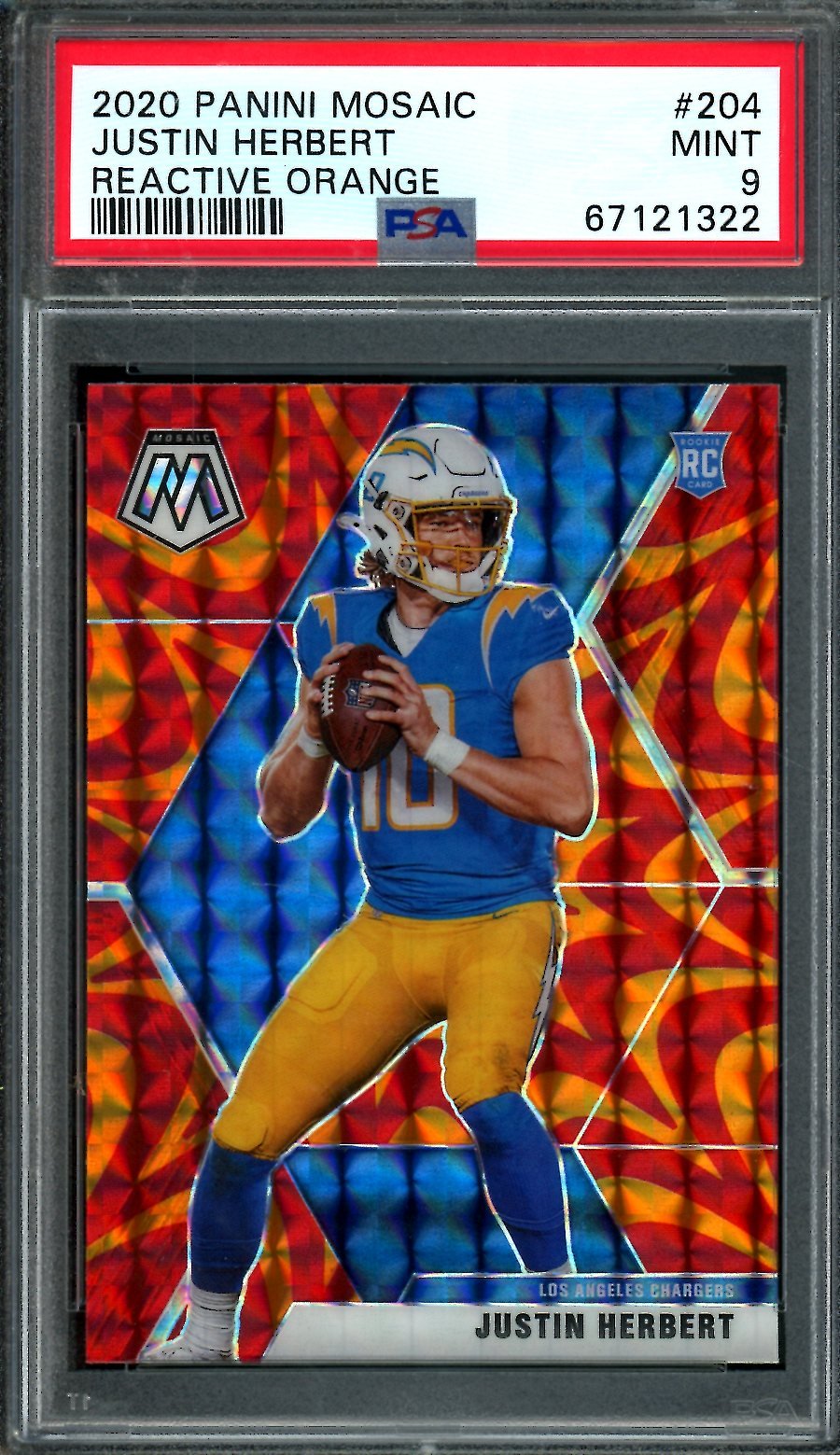 2020 Panini Mosaic Justin Herbert Rookie Reactive Orange PSA 9 Chargers