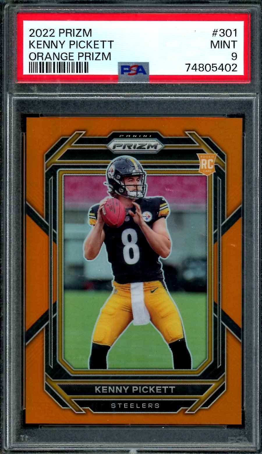 2022 Panini Prizm Kenny Pickett Rookie Orange Prizm /249 PSA 9 Steelers