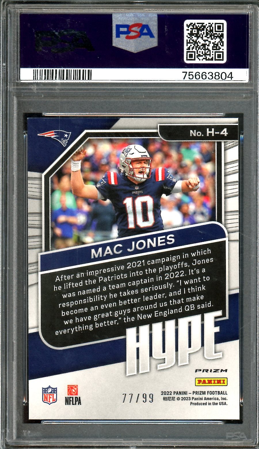 2022 Panini Prizm Mac Jones Hype Blue Ice /99 PSA 9 Patriots