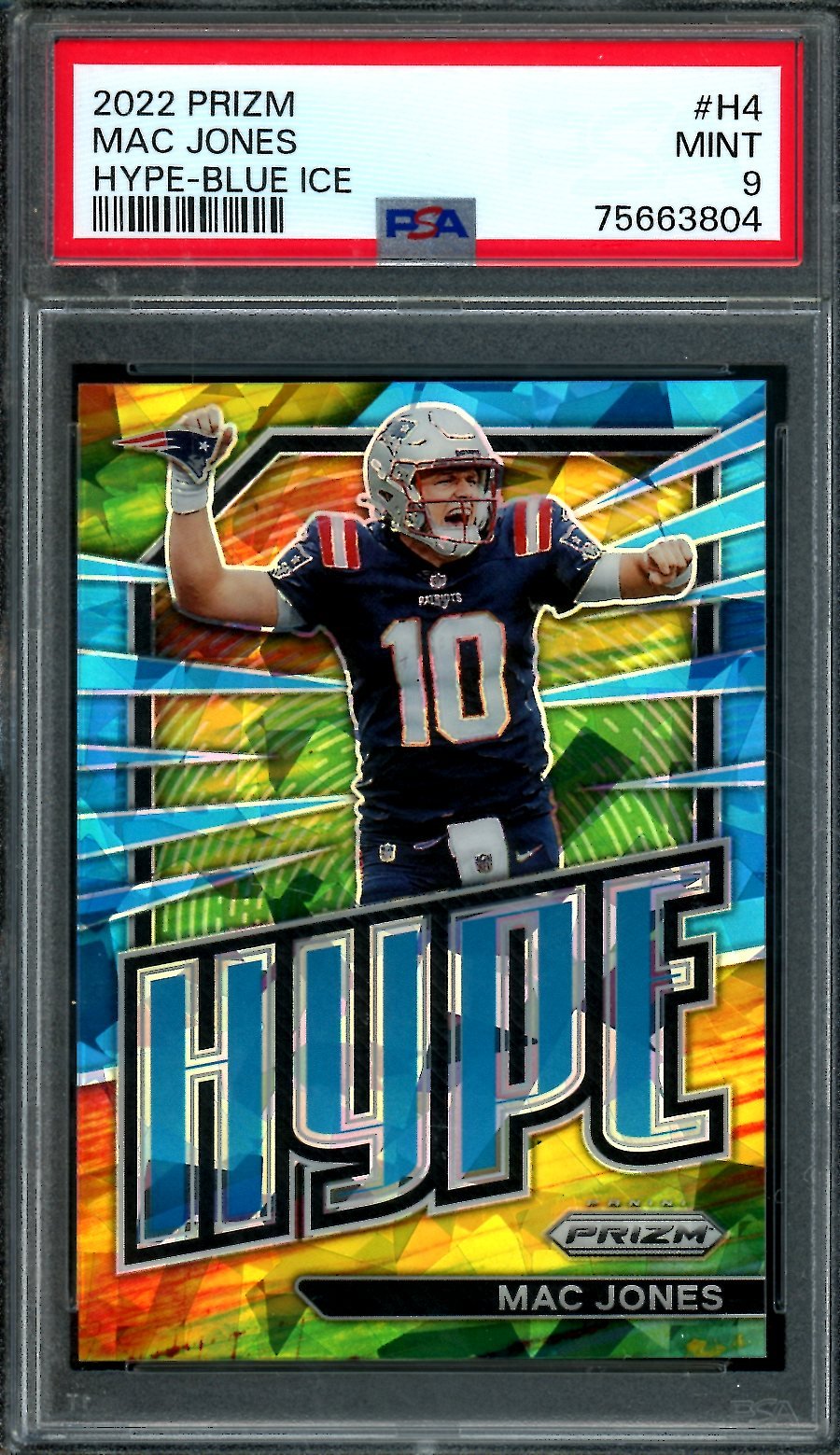 2022 Panini Prizm Mac Jones Hype Blue Ice /99 PSA 9 Patriots