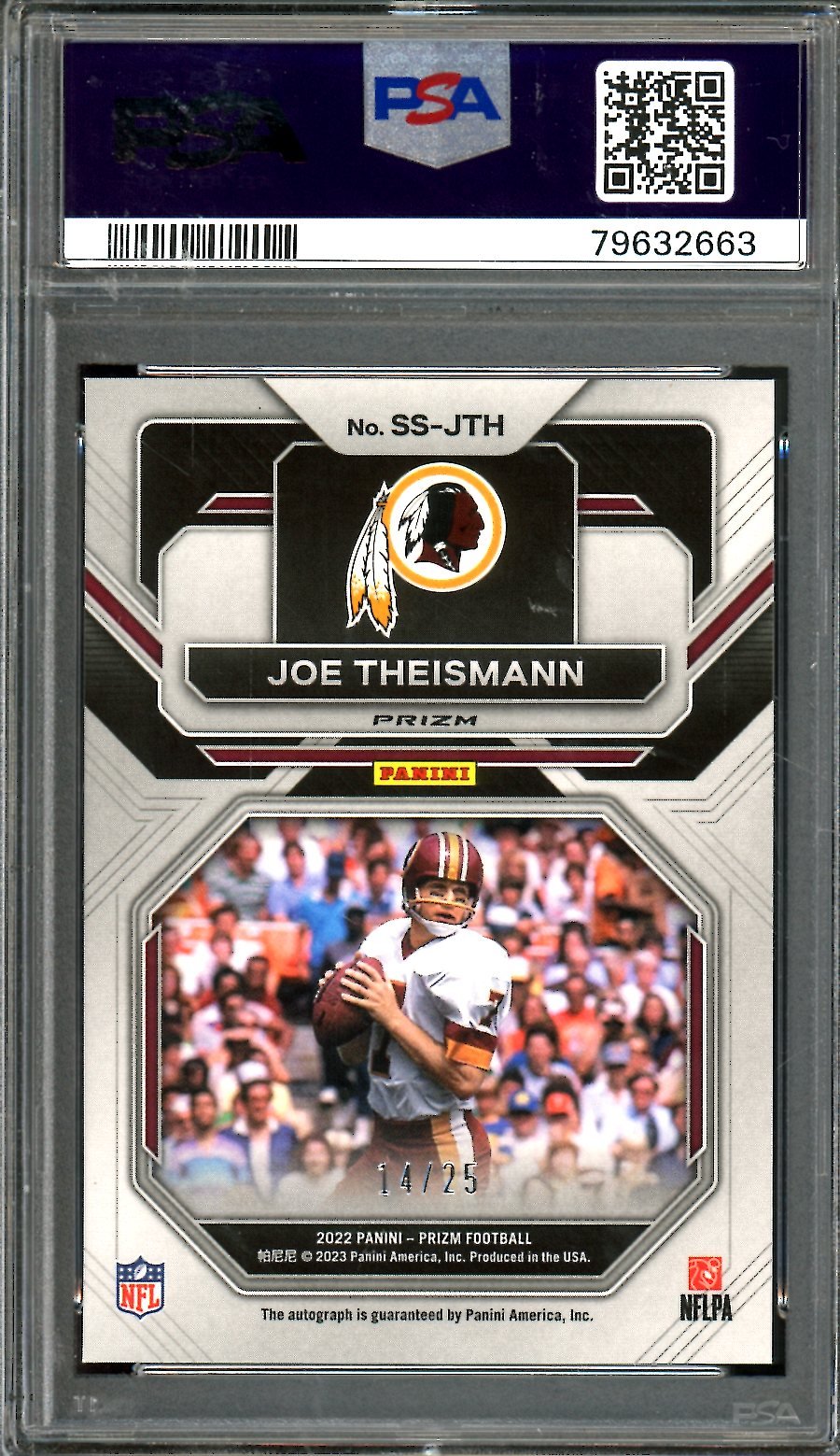 2022 Panini Prizm Joe Theismann Sensational Signatures Navy Camo /25 PSA 10 Redskins