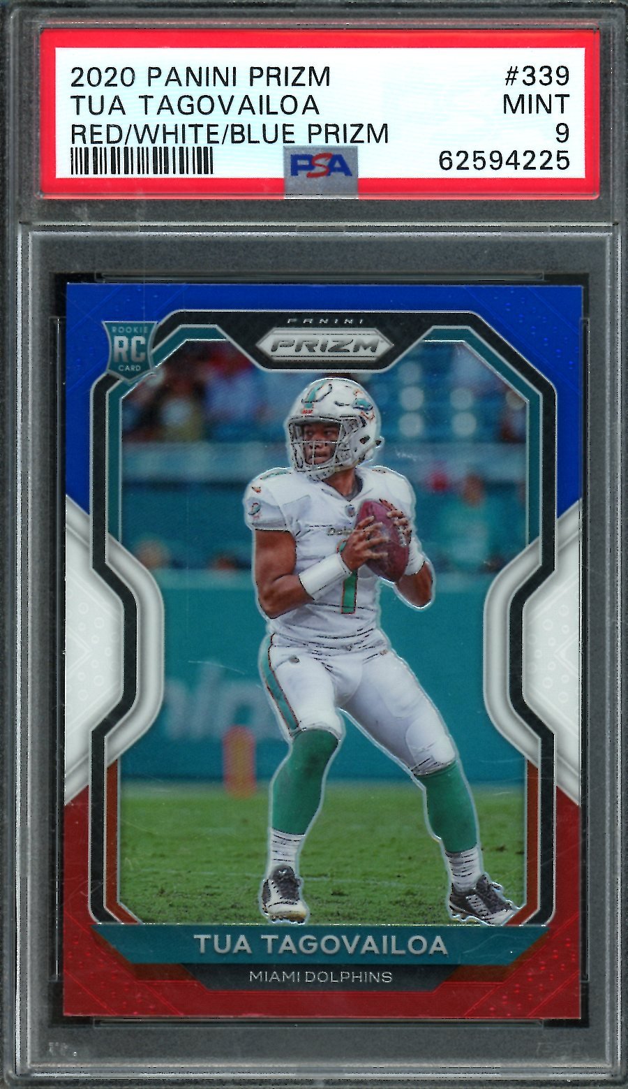 2020 Panini Prizm Tua Tagovailoa Rookie Red/White/Blue Prizm PSA 9 Dolphins