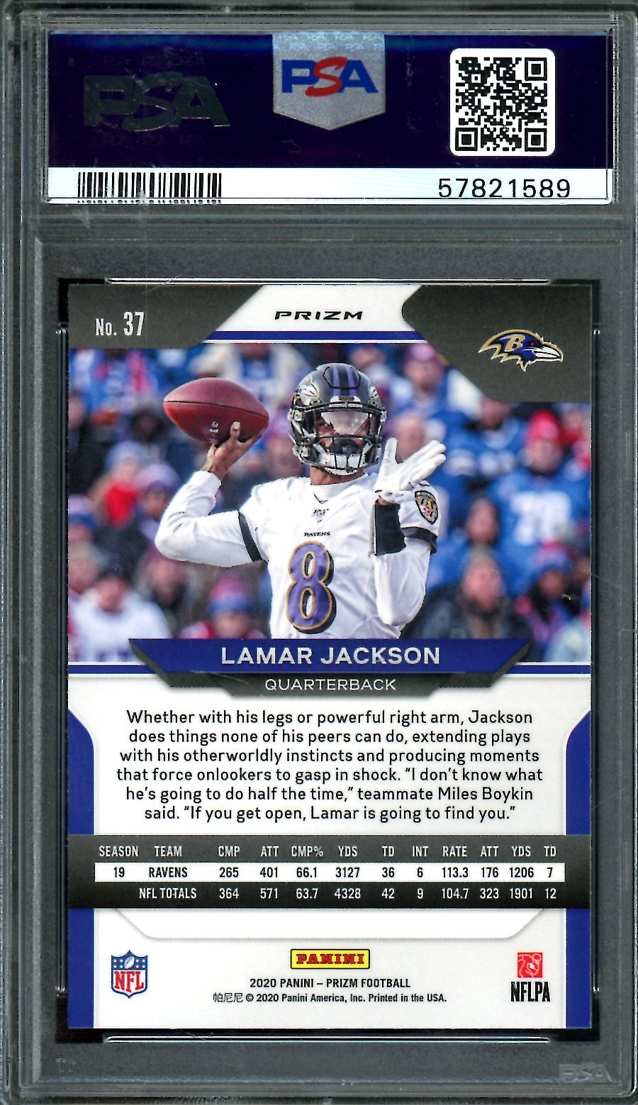 2020 Panini Prizm Lamar Jackson Red Ice PSA 10 Ravens