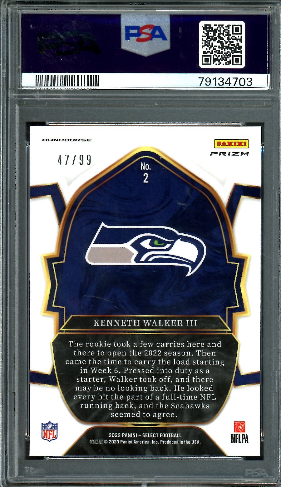 2022 Panini Select Kenneth Walker III Rookie Red Prizm /99 PSA 10 Seahawks