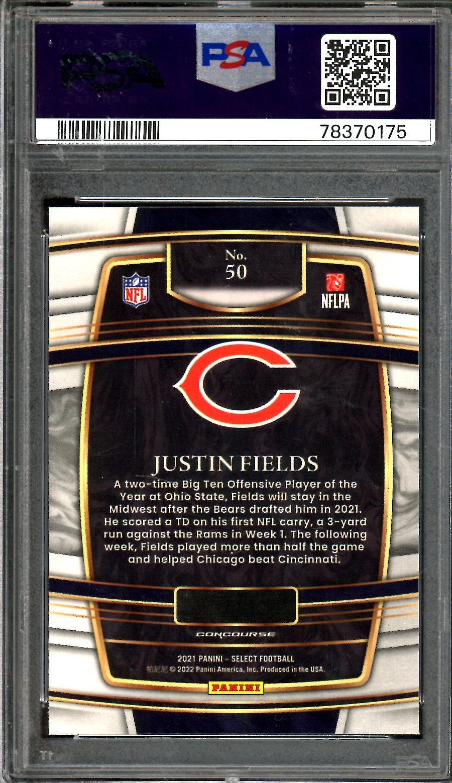 2021 Panini Select Justin Fields Rookie PSA 10 Bears