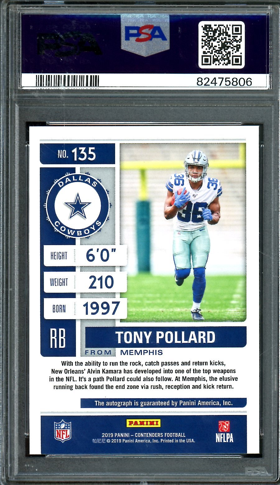 2019 Panini Contenders Tony Pollard Rookie Team Logo Autograph PSA 10 Cowboys