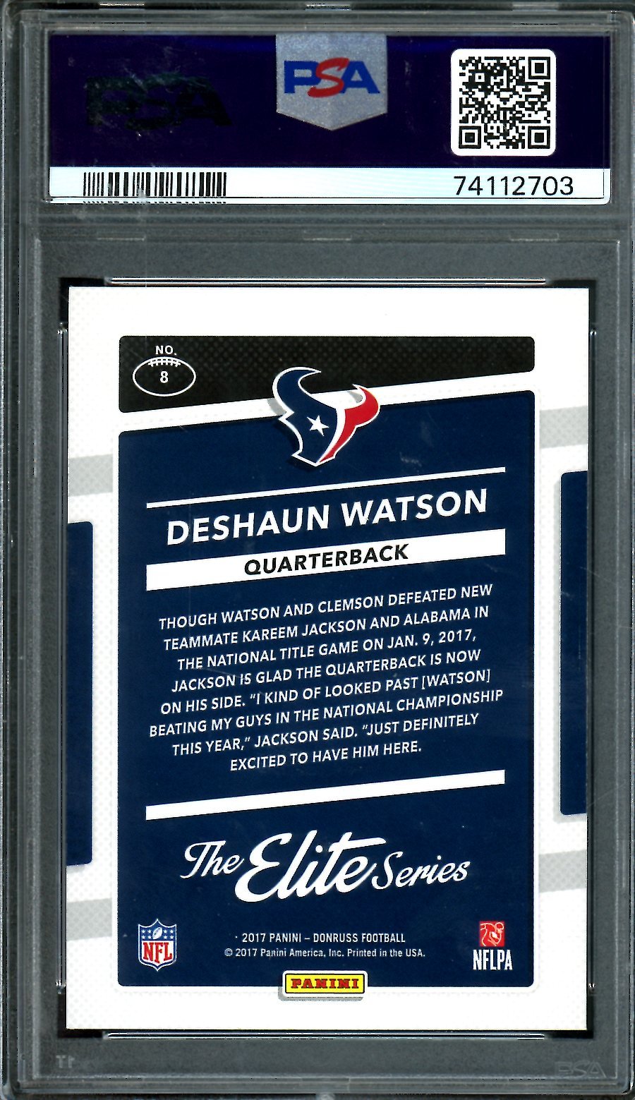 2017 Panini Donruss Deshaun Watson The Elite Series Rookies PSA 10 Browns