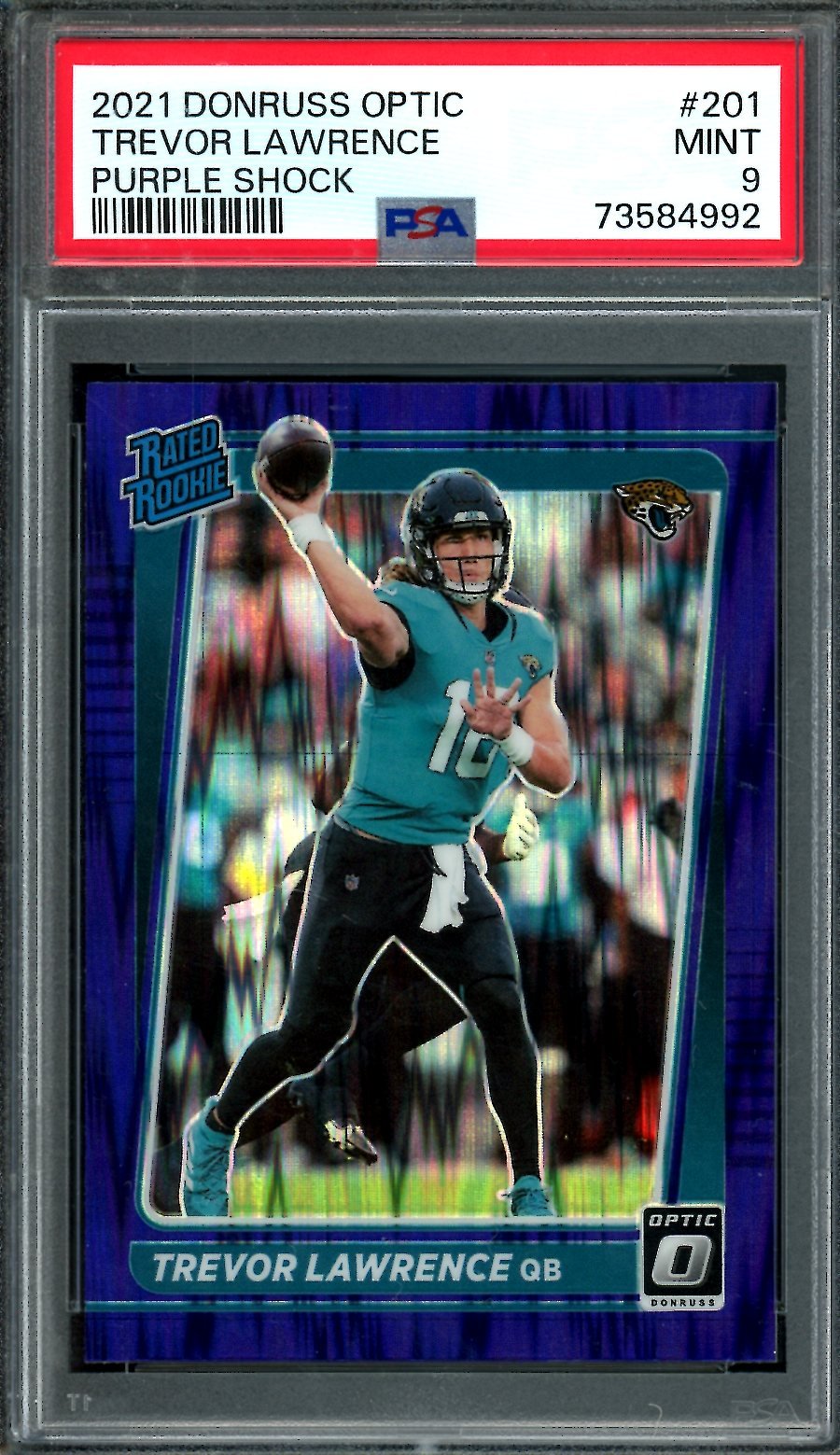 2021 Panini Optic Trevor Lawrence Rookie Purple Shock PSA 9 Jaguars
