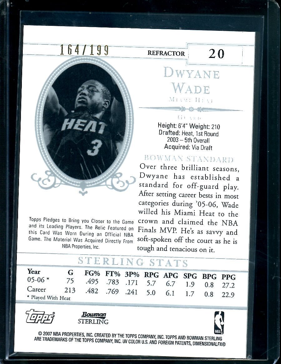 2007 Bowman Sterling Dwayne Wade Relic /199 Heat