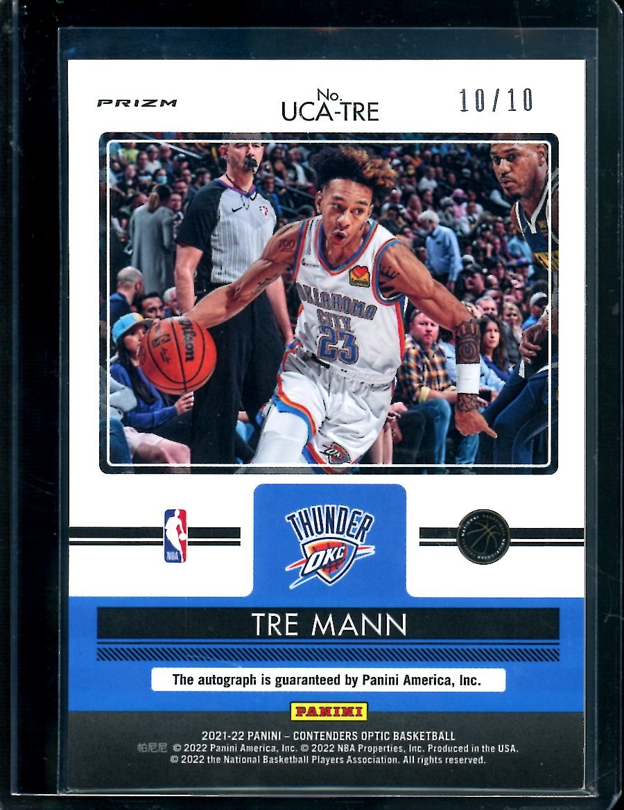2021/22  Panini Contenders Optic Tre Mann Rookie Up and Coming Gold Autograph /10 Thunder