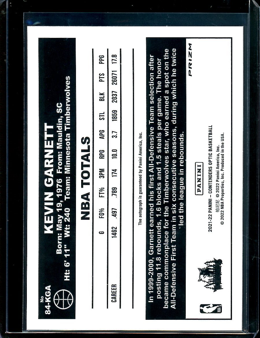 2021/22 Panini Contenders Optic Kevin Garnett Throwback Autograph Timberwolves