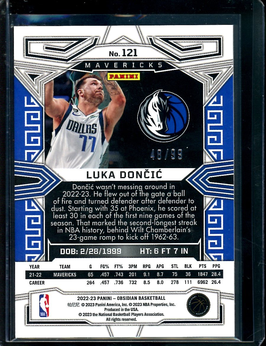 2022/23 Panini Obsidian Luka Doncic Purple /99 Mavericks
