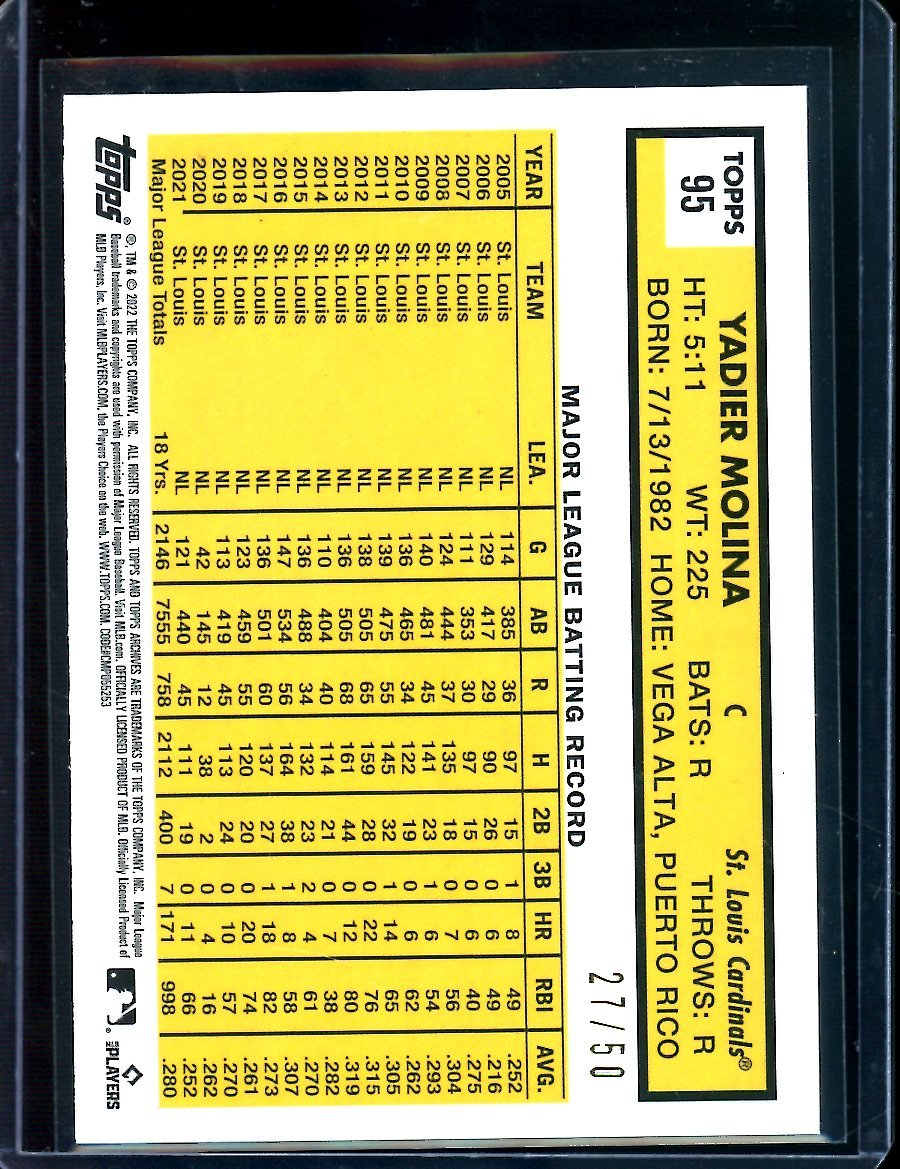2022 Topps Platinum Anniversary Yadier Molina Shimmer /50 Cardinals
