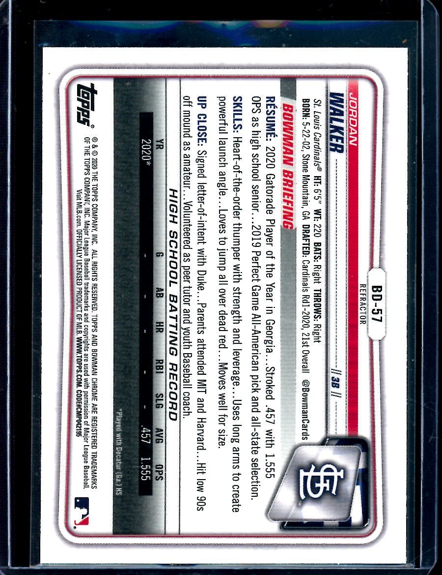 2020 Bowman Chrome Jordan Walker 1st Bowman Chrome Refractor Cardinals