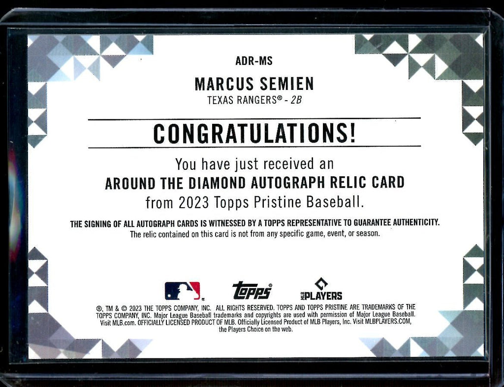 2023 Topps Pristine Marcus Semien Around the Diamond Patch Autograph Rangers