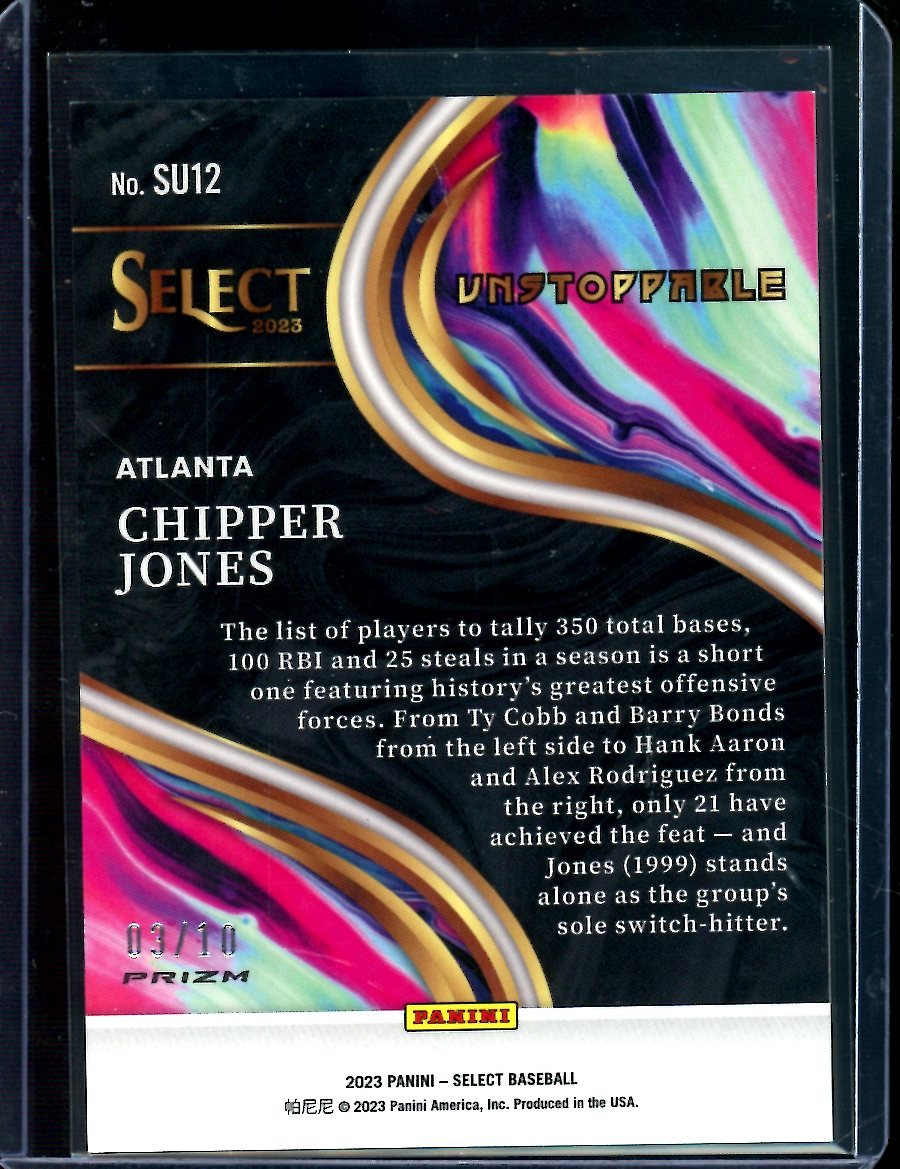 2023 Panini Select Chipper Jones Unstoppable Gold /10 Braves
