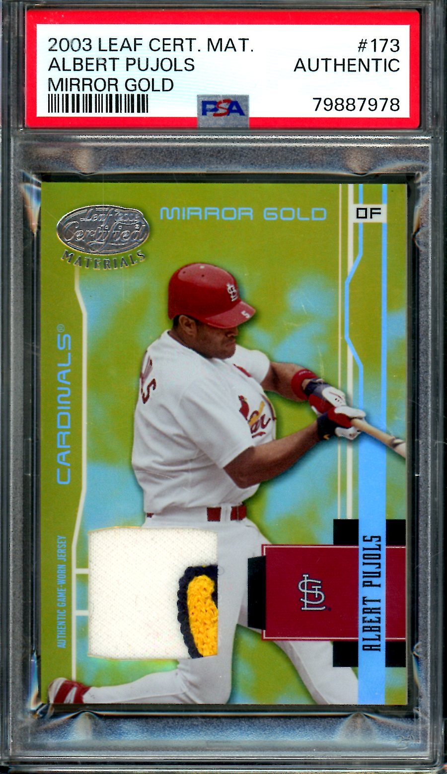 2003 Leaf Certified Materials Albert Pujols Mirror Gold Patch /25 Authentic Cardinals