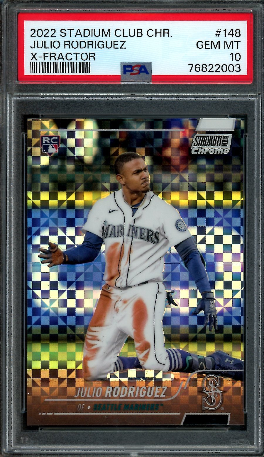 2022 Topps Stadium Club Chrome Julio Rodriguez Rookie X-Fractor PSA 10 Mariners