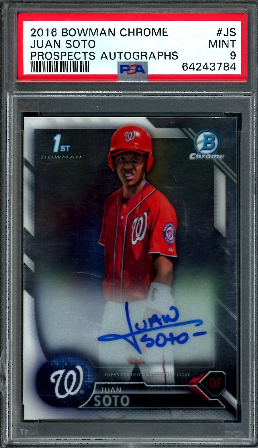 2016 Topps Bowman Chrome Juan Soto 1st Bowman Chrome Autograph PSA 9 Nationals
