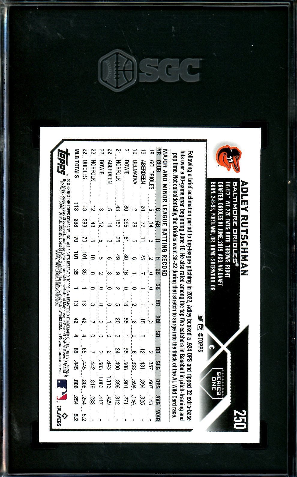 2023 Topps Series One Adley Rutschman Rookie SGC 10 Orioles