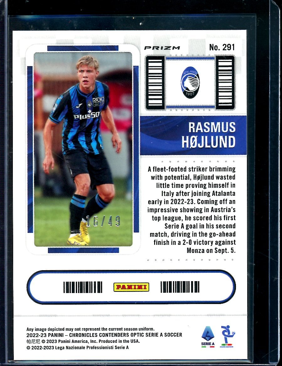 2022/23 Panini Contenders Optic Rasmus Hojlund Rookie Blue /49 Atalanta BC