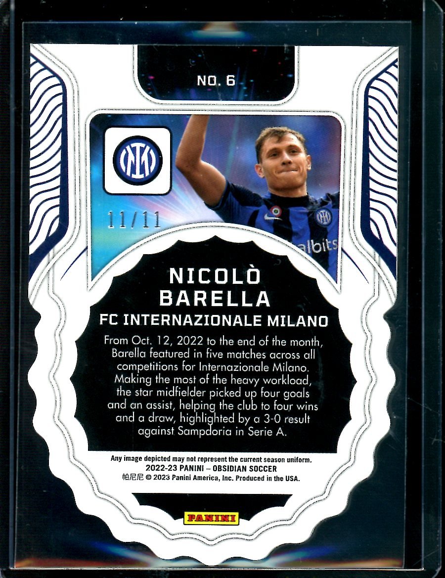 2022/23 Panini Obsidian Nicolo Barella Supernova Die-Cut /11 FC Internazionale Milano