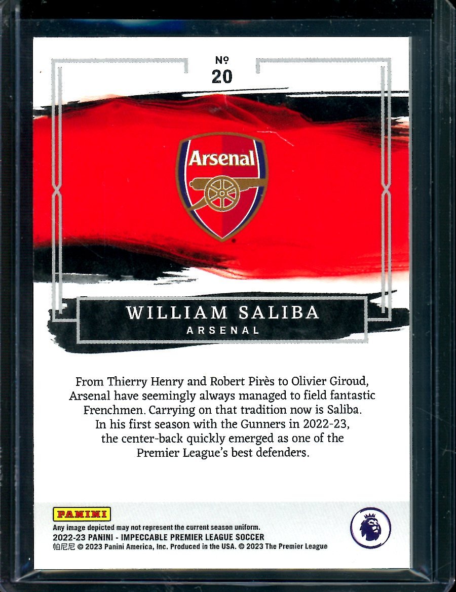 2022/23 Panini Impeccable William Saliba Rookie Blue /25 Arsenal