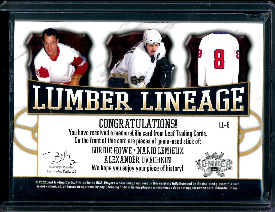 2022 Leaf Lumber Gordie Howe/Mario Lemieux/Alexander Ovechkin Triple Patch /6