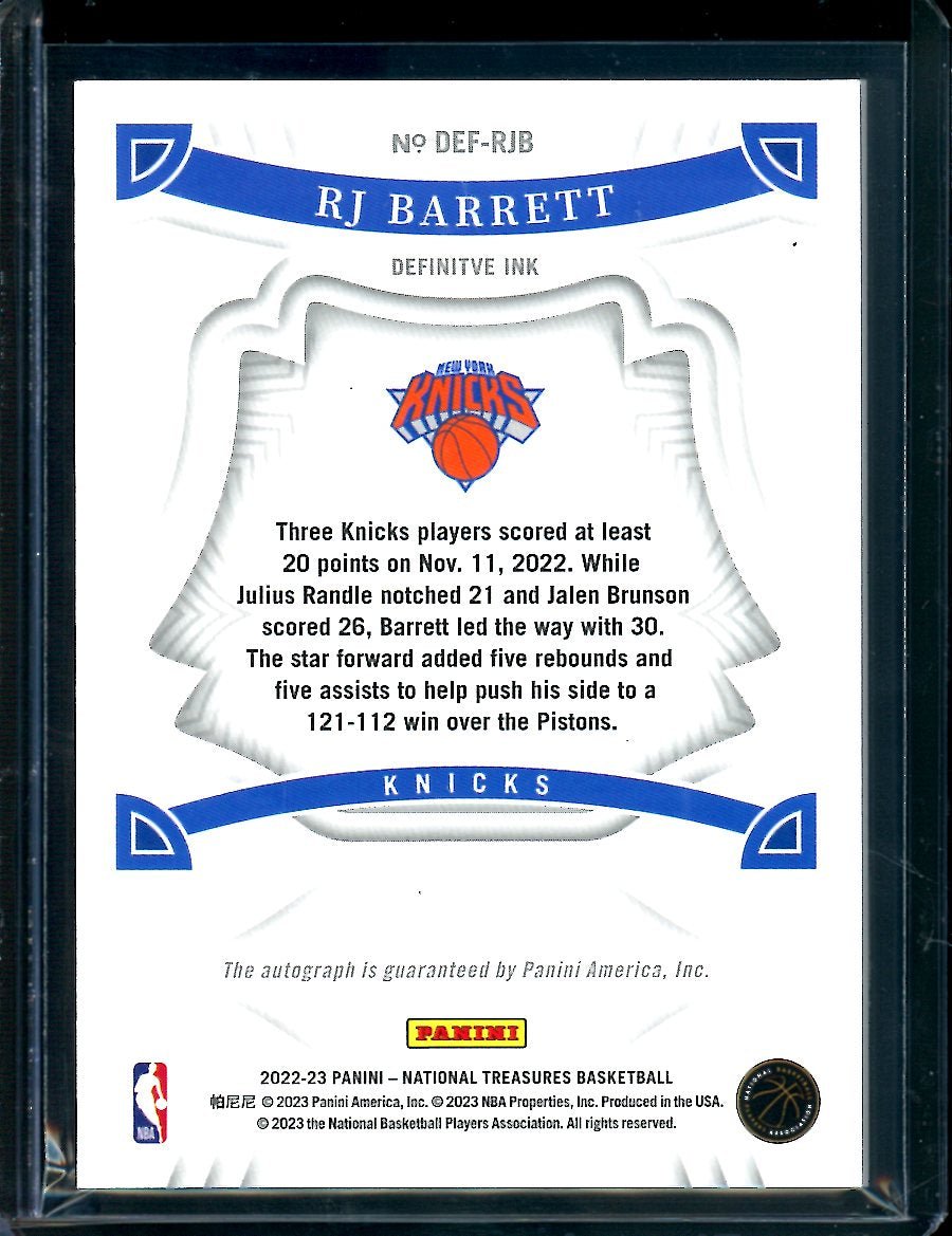 2022/23 Panini National Treasures RJ Barrett Definitive Ink Auto /49 Knicks