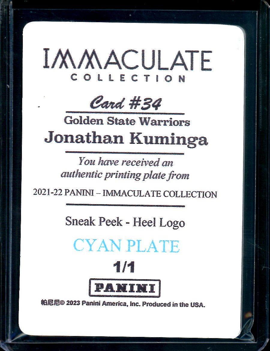 2022/23 Panini Immaculate Jonathan Kuminga Rookie Printing Plate 1/1 Warriors