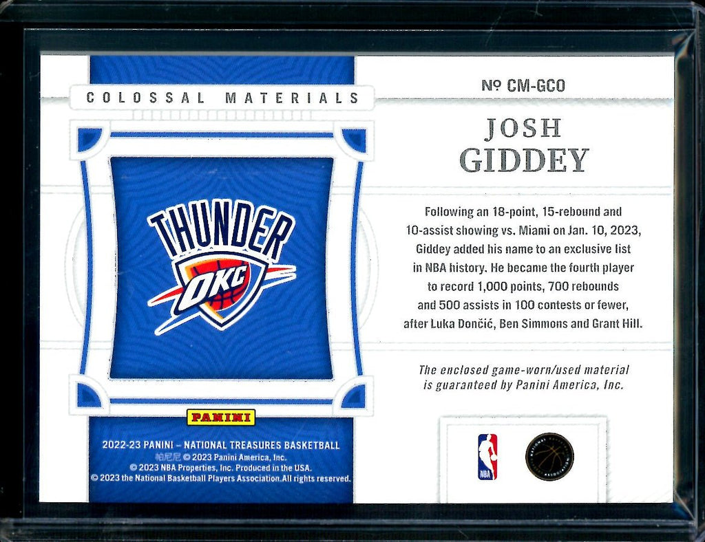 2022/23 Panini National Treasures Josh Giddey Colossal Patch /99 Thunder