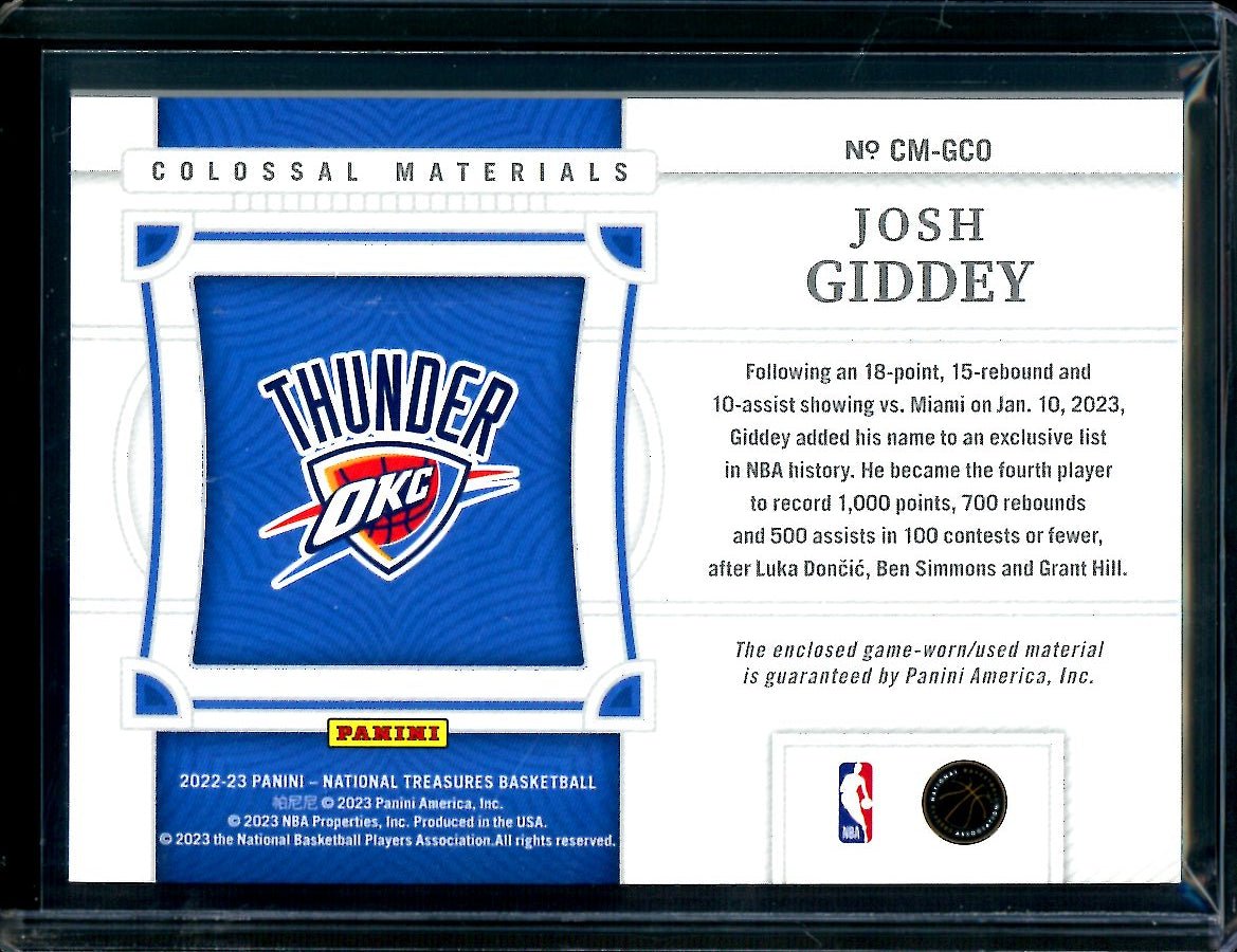 2022/23 Panini National Treasures Josh Giddey Colossal Patch /99 Thunder