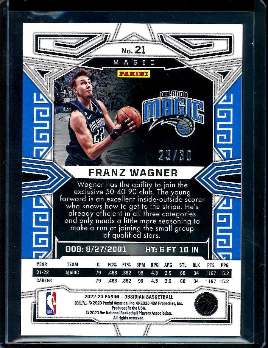 2022/23 Panini Obsidian Franz Wagner Blue /30 Magic