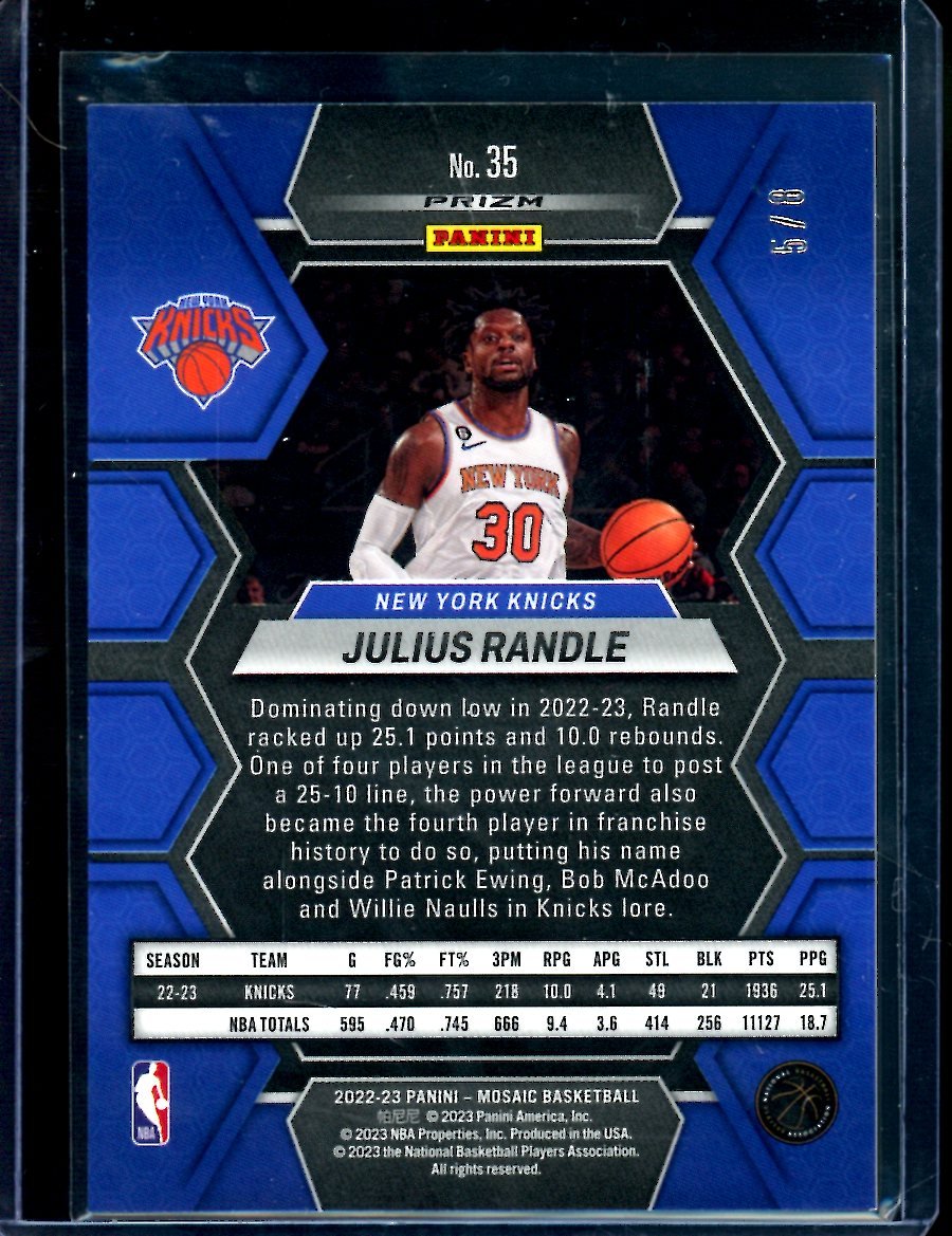 2022/23 Panini Mosaic Julius Randle Black Gold /8 Knicks