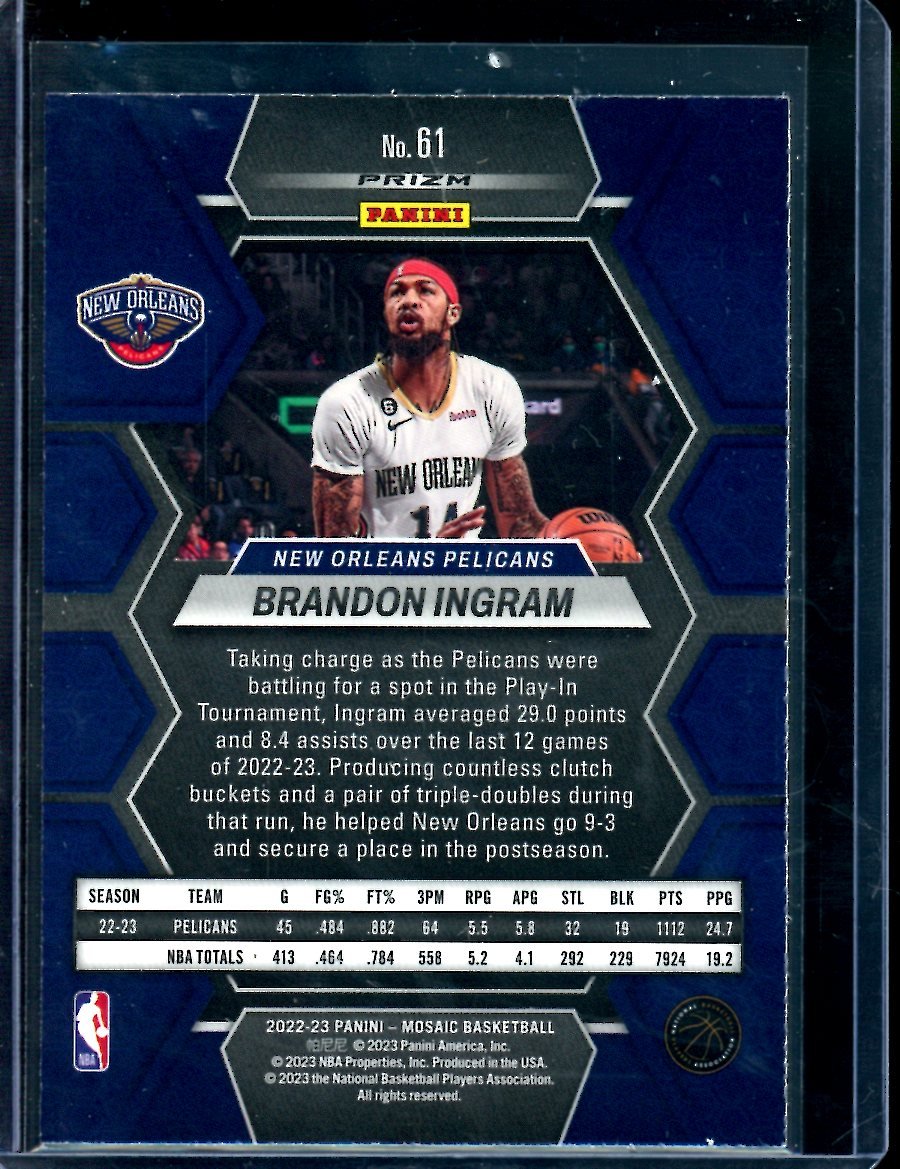 2022/23 Panini Mosaic Brandon Ingram Peacock SSP Pelicans