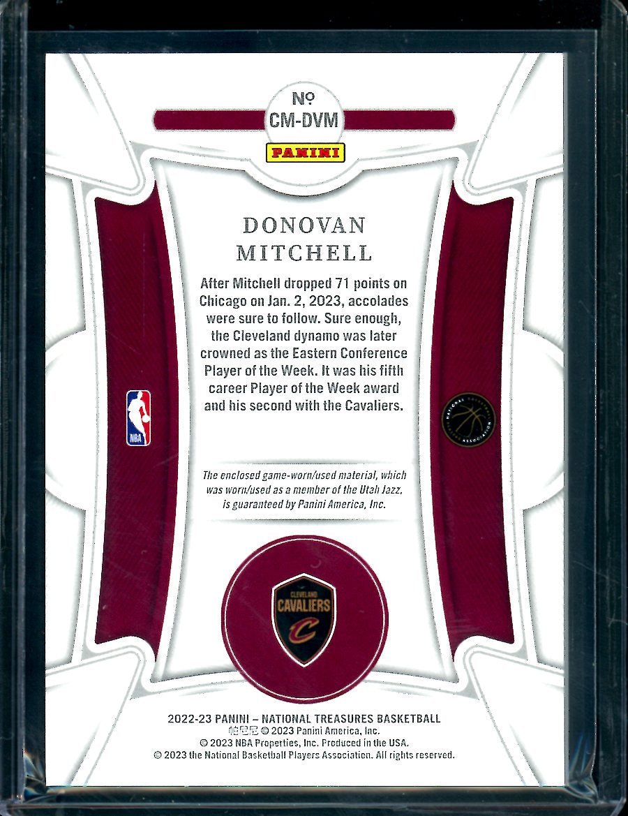 2022/23 Panini National Treasures Donovan Mitchell Century Materials Game Worn Patch /8 Cavaliers