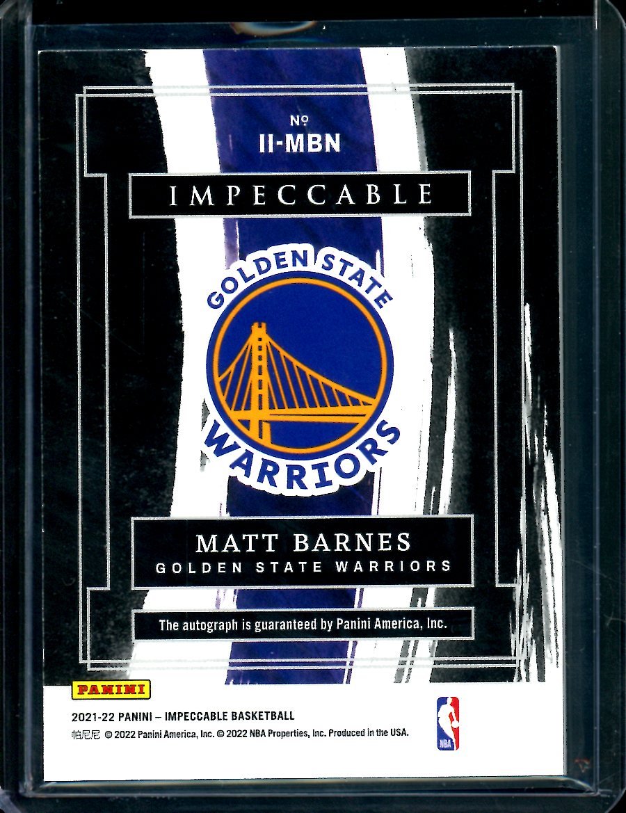 2021/22 Panini Impeccable Matt Barnes Imortal Ink Auto /99 Warriors