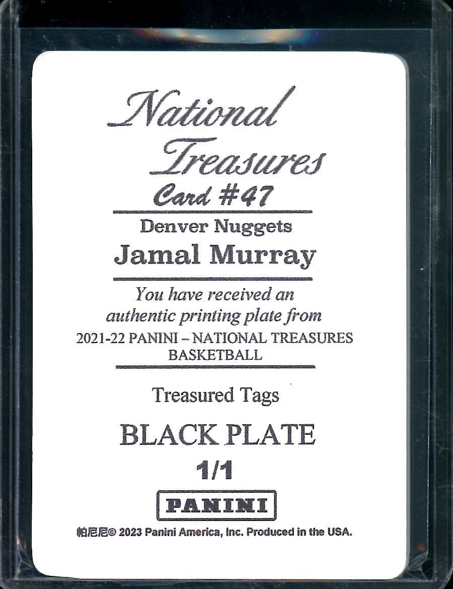 2023 Panini National Treasures Jamal Murray Printing Plate 1/1 Nuggets