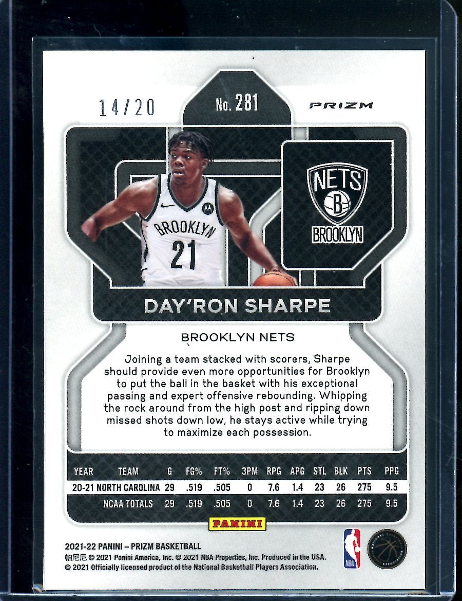 2021/22 Panini Prizm Day'Ron Sharpe Rookie /20 Nets