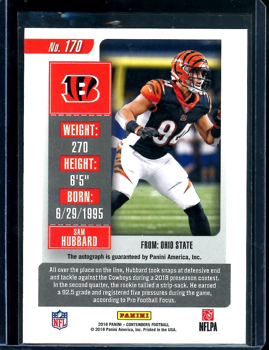 2018 Panini Contenders Sam Hubbard Rookie Ticket Auto Bengals