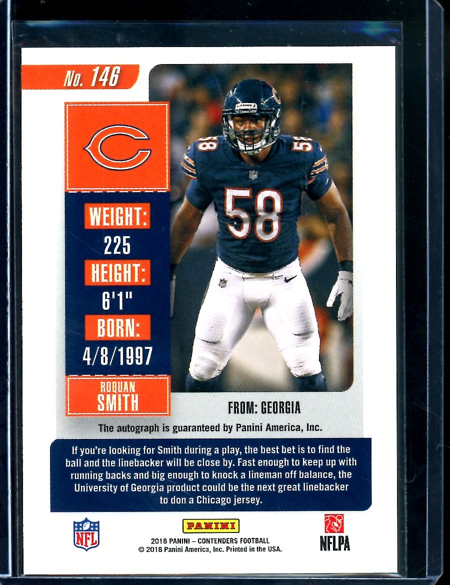 2018 Panini Contenders Roquan Smith Rookie Ticket Auto Bears