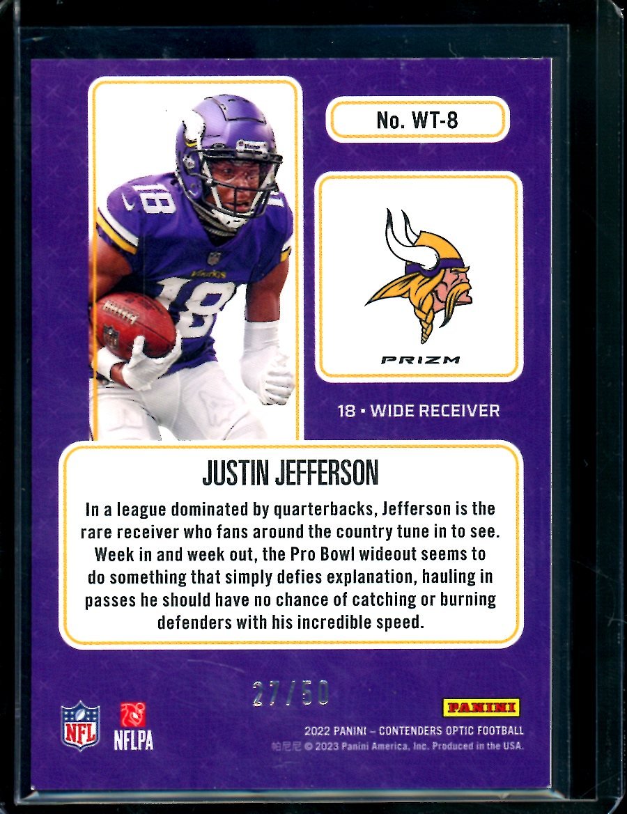 2022 Panini Contenders Optic Justin Jefferson Winning Ticket Orange /50 Vikings