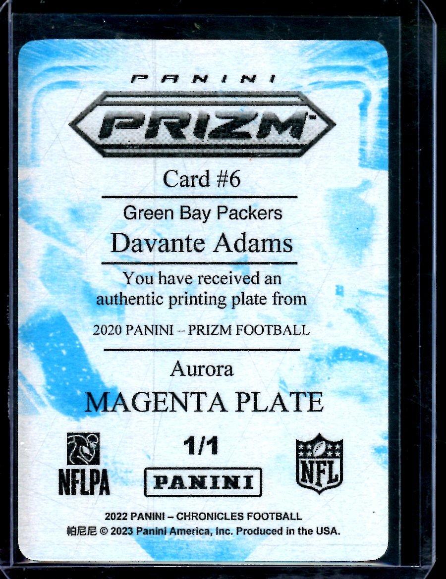 2022 Panini Prizm Davante Adams Printing Plate 1/1 Raiders