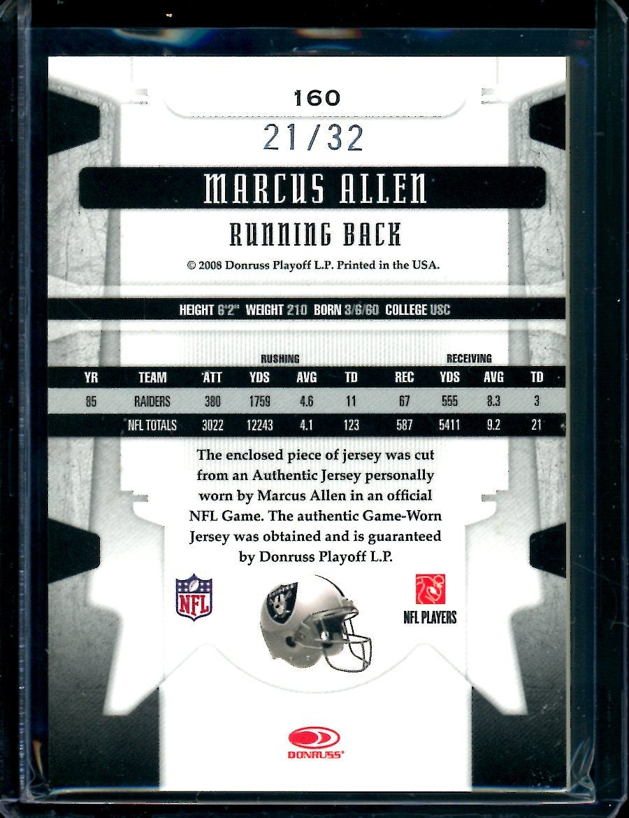 2008 Leaf Limited Marcus Allen Legend Game Worn Patch /32 Raiders