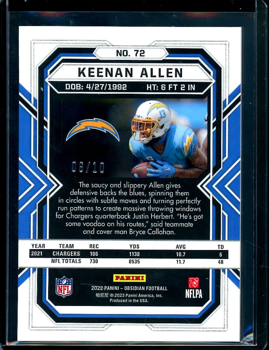 2022 Panini Obsidian Keenan Allen Gold Flood /10 Chargers
