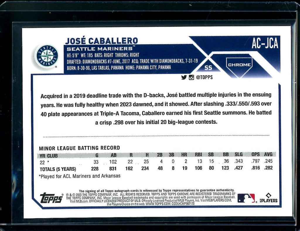 2023 Topps Chrome Update Jose Caballero Rookie Auto Mariners