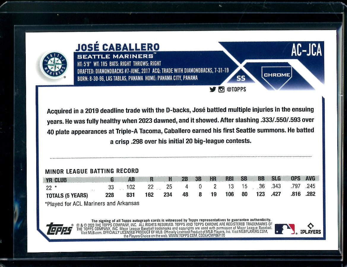 2023 Topps Chrome Update Jose Caballero Rookie Auto Mariners