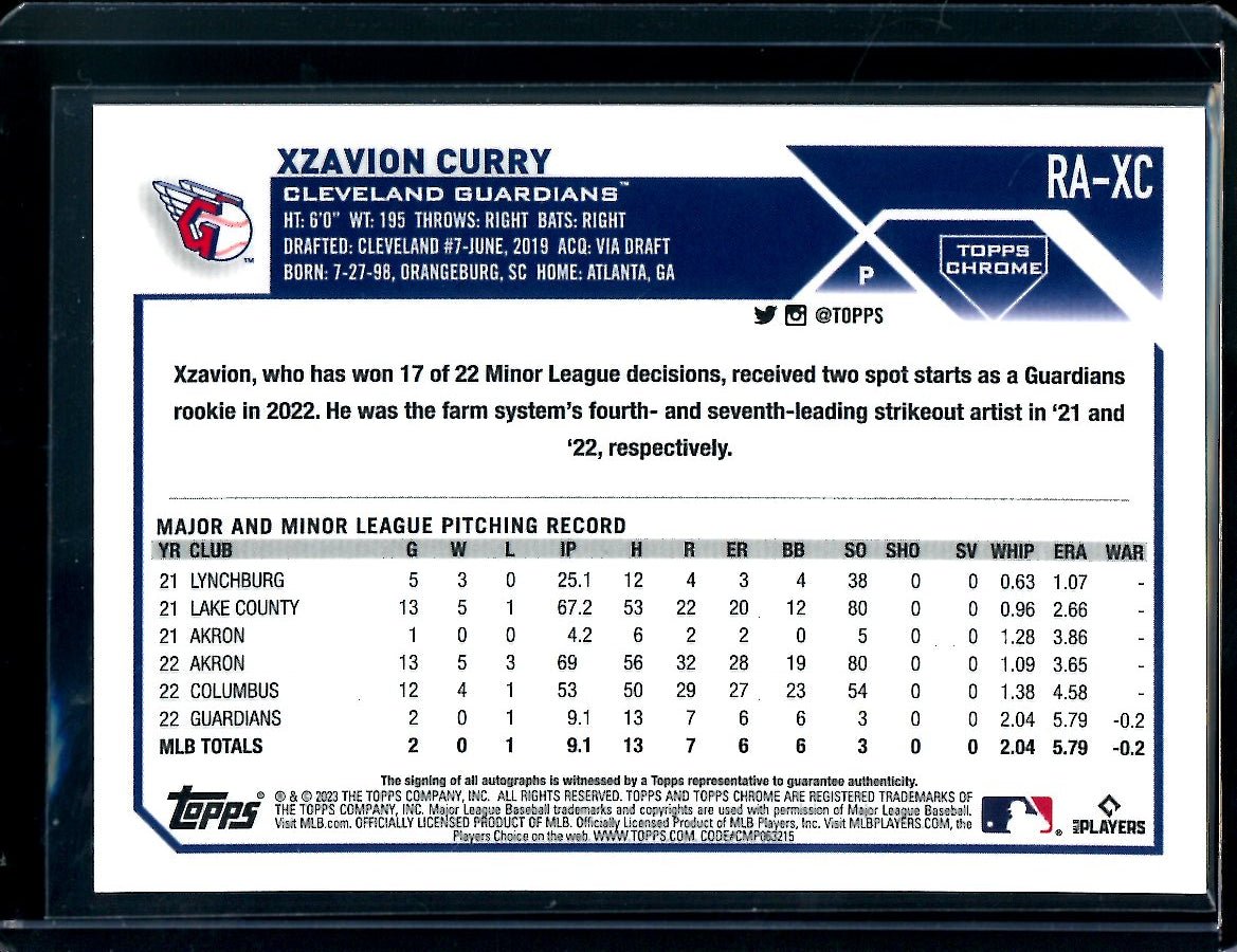 2023 Topps Chrome Update Xzavion Curry Rookie Auto Purple /299 Guardians