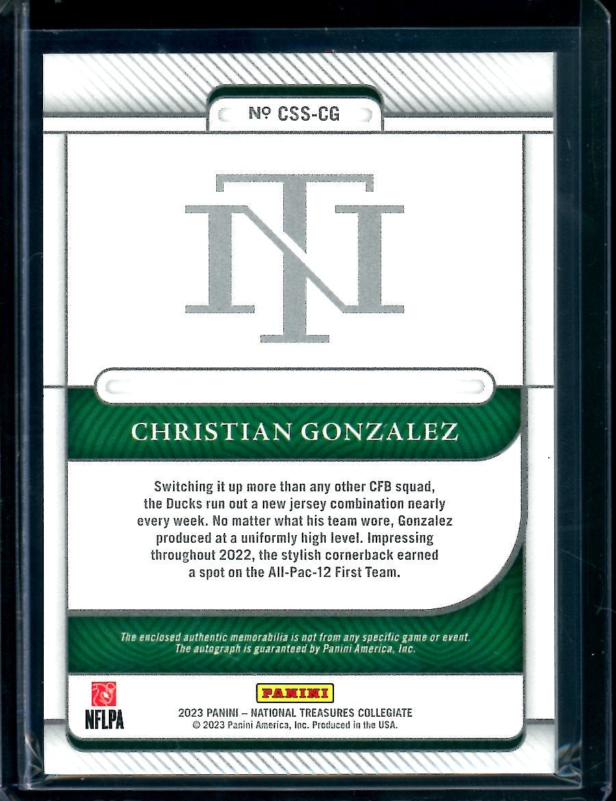 2023 Panini National Treasures Collegiate Christian Gonzalez Silhouette Sigantures Patch Auto /99 Oregon